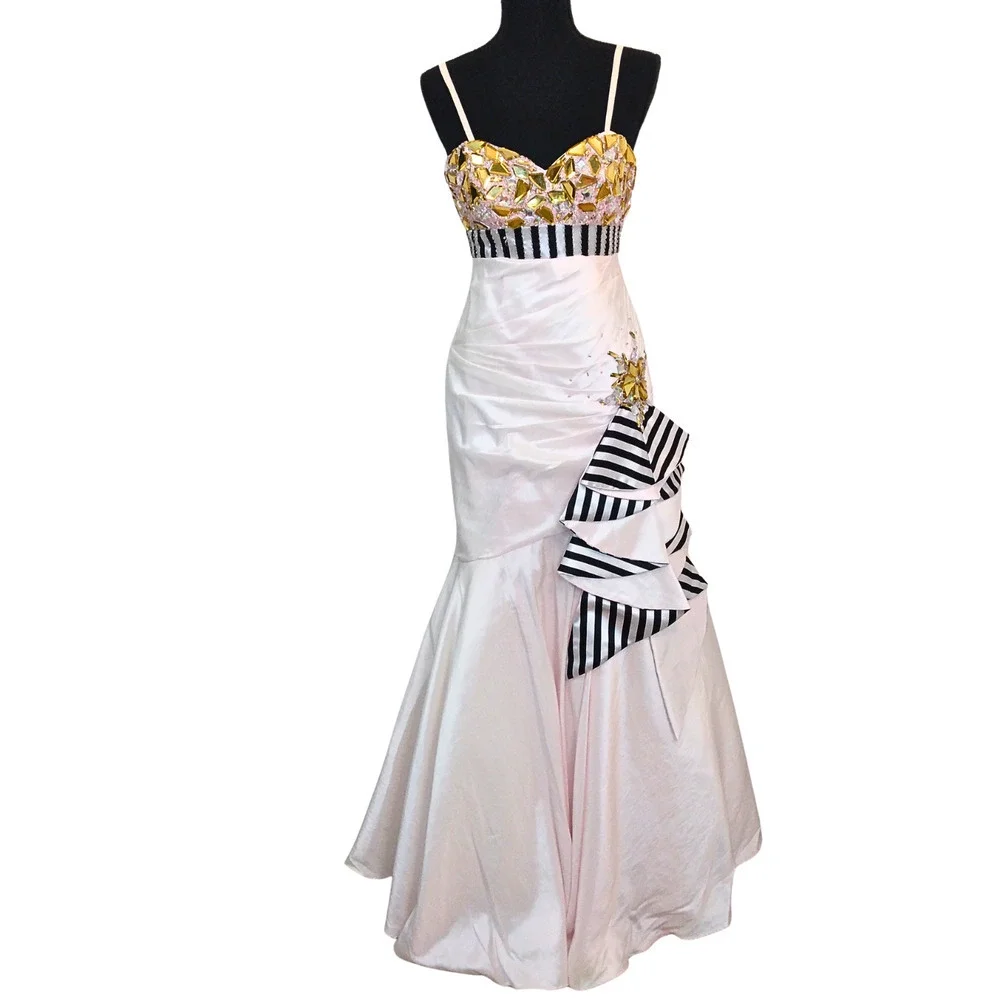 Camille La Vie Dresses | Camille La Vie Strapless Crystal Pink & Black Striped Party/Wedding Gown Dress | Color: Black/Pink | Size: 4 | Royalgirlz's